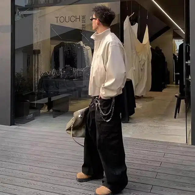 物质公式 美式重磅纯色基础款防风防泼水高街工装机车棒球复古立领机能风小众设计高级感休闲宽松百搭通勤教练飞行夹克外套 男女同款