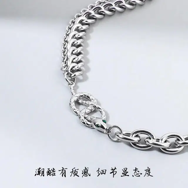 永恒旋律 冥河灵蛇 嘻哈街头风古巴链 潮流小众设计 痞帅大气简约冷淡复古风 诸事顺遂 钛钢 项链 男款