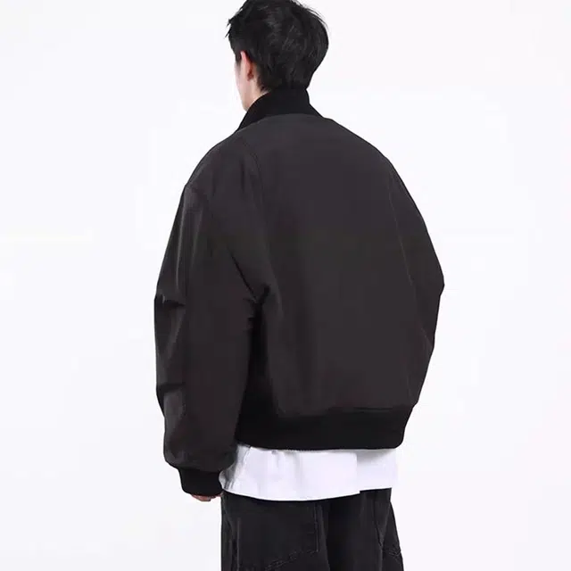 物质公式 重磅美式防风防泼水纯色基础款高街工装机车棒球复古立领机能风小众设计高级感休闲宽松百搭通勤教练飞行夹克外套 男女同款