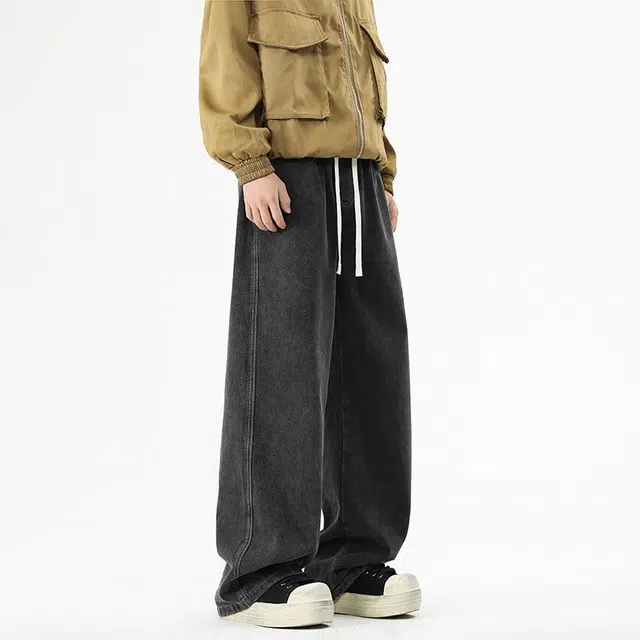 物质公式 复古美式高街直筒休闲运动宽松舒适日常通勤百搭垂感户外出行简约系类抽绳系带休闲风牛仔裤 男女同款