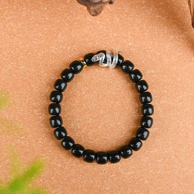 天纵 【蛇舞启新程】天纵本命年灵蛇纳福好运小众设计 新中式国潮百搭文玩佛珠高级黑幸运 菩提子/菩提籽 手串 男女同款情侣款