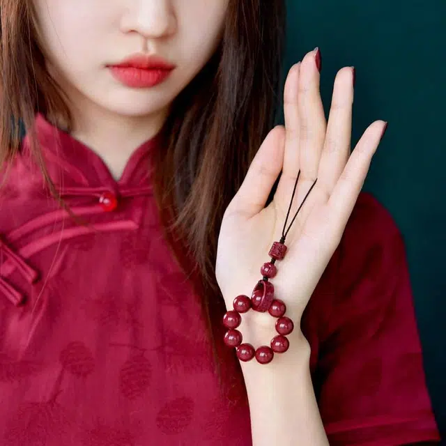 灵菲 朱砂跑环 新中式手机挂件 平安转运佛珠钥匙扣 后视镜挂坠 车内吊饰挂饰 生日 礼物  紫金砂 玉石吊坠 男女同款情侣款 朱砂