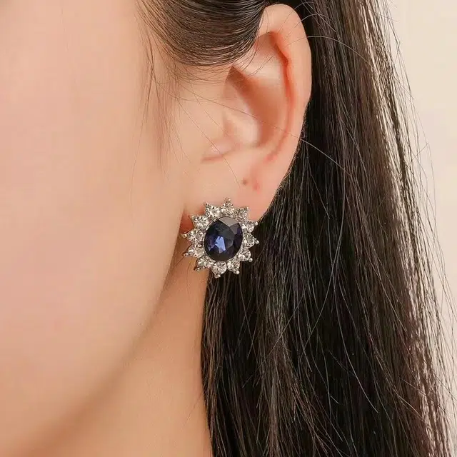 前方大荒野 宝蓝太阳花欧美潮流轻奢高级感时尚小众设计精致日常休闲百搭时髦大气独特气质 锆石 耳钉 女款