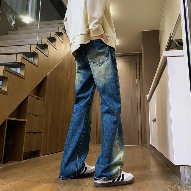 海底小纵队 美式高街趣味做旧宽松重水洗日常通勤舒适中腰牛仔裤 男女同款