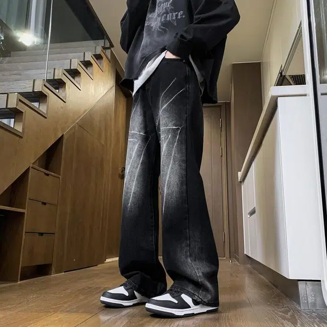 海底小纵队 美式高街趣味做旧宽松重水洗日常通勤舒适中腰牛仔裤 男女同款