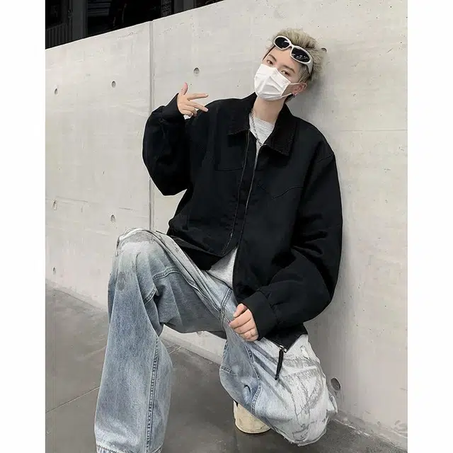 雅鹿 宽松休闲纯色飞行员教练翻领百搭长袖夹克外套 男女同款