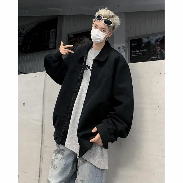雅鹿 宽松休闲纯色飞行员教练翻领百搭长袖夹克外套 男女同款