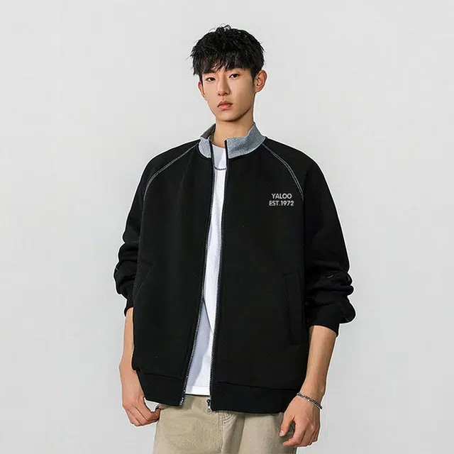 雅鹿 美式复古百搭运动设计辑明线休闲立领宽松插肩夹克外套 男女同款