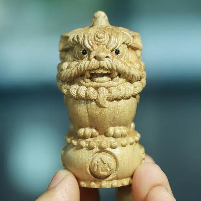 仙作美 醒狮 心想事 老料实木雕刻 楠木 木作摆件 男女同款情侣款