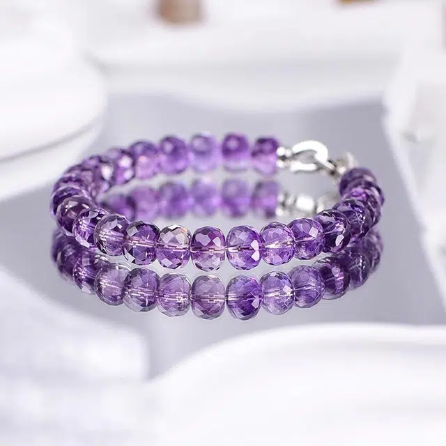 谧月珠宝 新中式国潮轻奢精致优雅大气高级感创意设计通勤百搭气质显白切面珠单圈紫好运 水晶 手串 男女同款情侣款