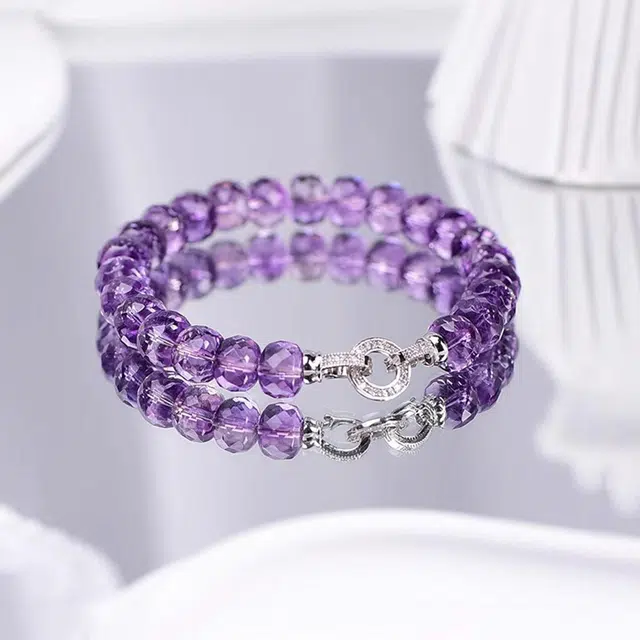 谧月珠宝 新中式国潮轻奢精致优雅大气高级感创意设计通勤百搭气质显白切面珠单圈紫好运 水晶 手串 男女同款情侣款