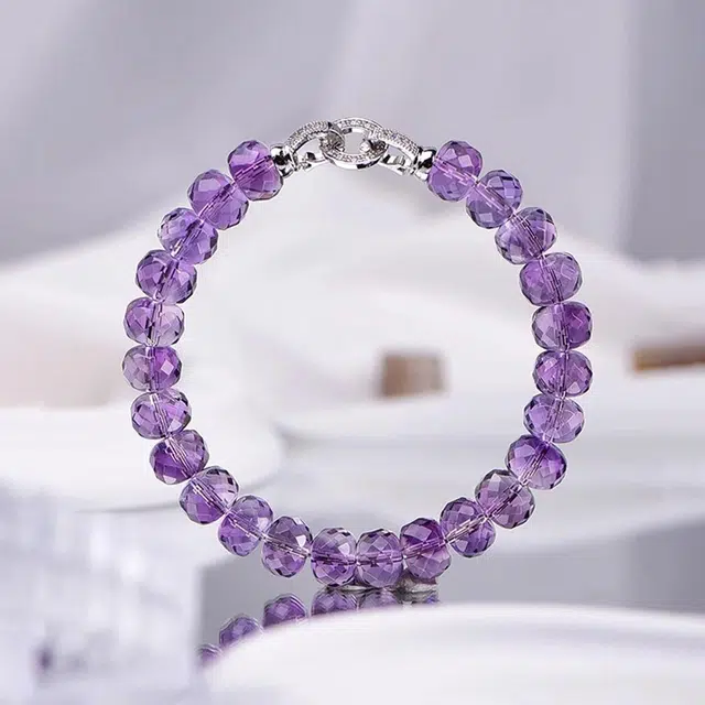 谧月珠宝 新中式国潮轻奢精致优雅大气高级感创意设计通勤百搭气质显白切面珠单圈紫好运 水晶 手串 男女同款情侣款