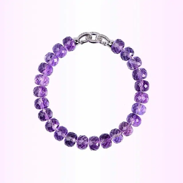 谧月珠宝 新中式国潮轻奢精致优雅大气高级感创意设计通勤百搭气质显白切面珠单圈紫好运 水晶 手串 男女同款情侣款