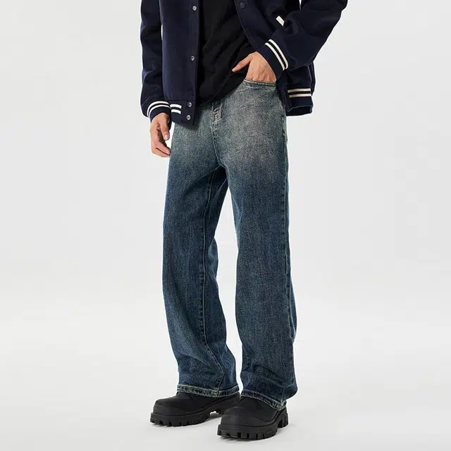 【dme】 复古百搭宽松美式直筒牛仔裤 男女同款 渐变蓝色