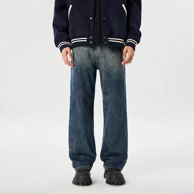 【dme】 复古百搭宽松美式直筒牛仔裤 男女同款 渐变蓝色
