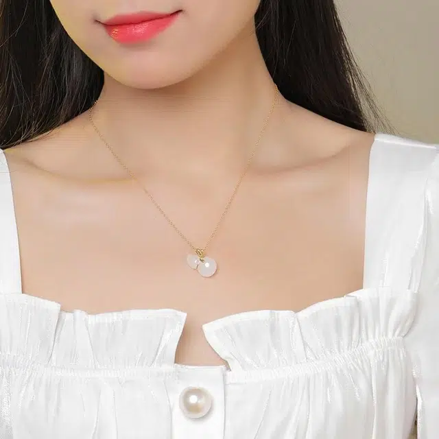 印象眸 新中式国潮简约 黄金镶羊脂白玉葫芦 足金 和田玉项链 女款 白玉