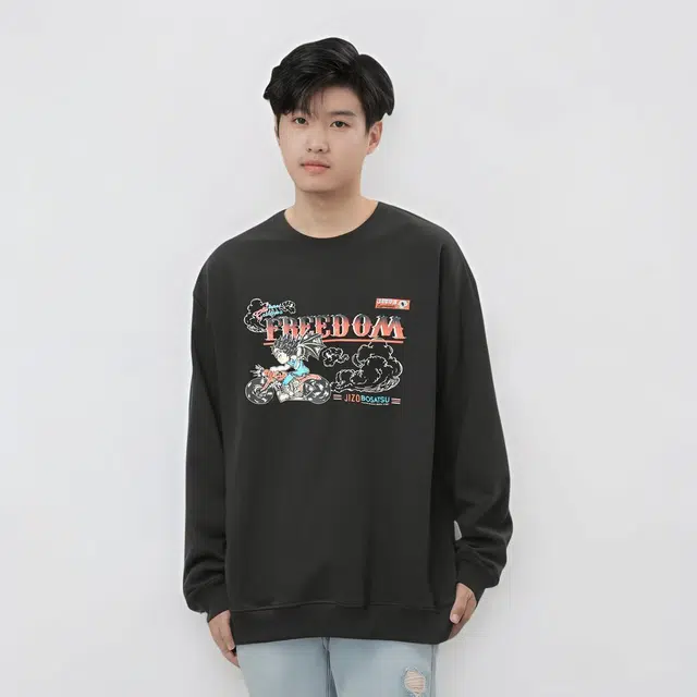 鬼洗 圆领地藏复古摩托车印花套头卫衣 男款 黑色