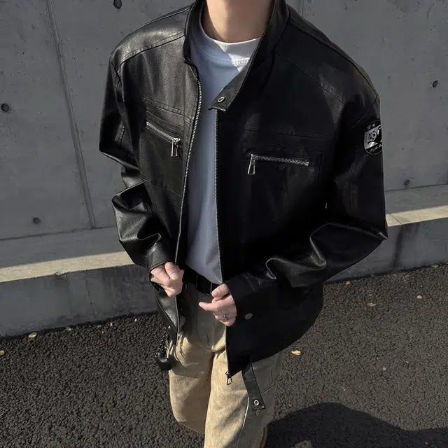 功夫熊猫 宽松休闲纯色复古长袖夹克外套 男女同款