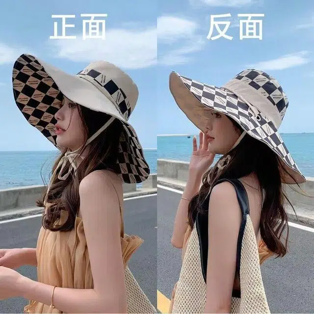 优莲茵 夏季时尚印花双面户外防紫外线遮脸旅游百搭款 棉 渔夫帽 女款