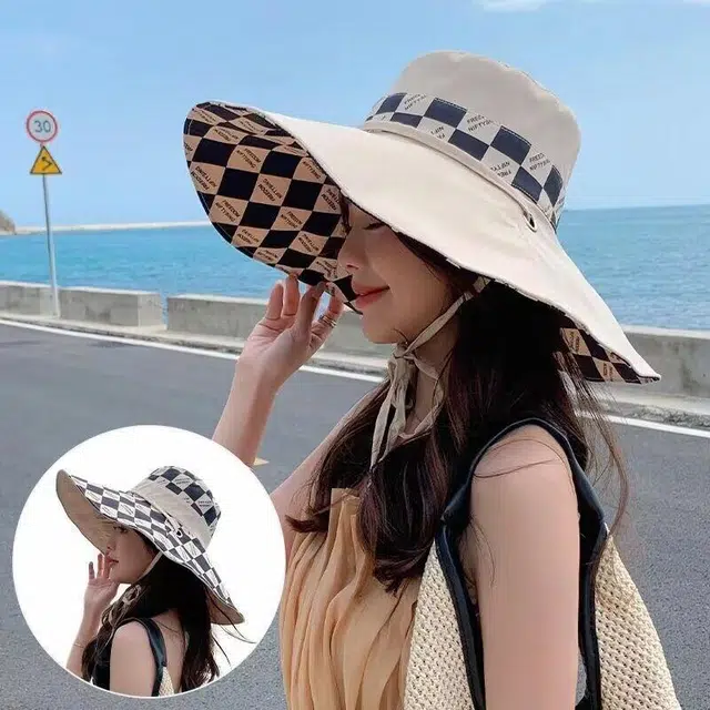 优莲茵 夏季时尚印花双面户外防紫外线遮脸旅游百搭款 棉 渔夫帽 女款