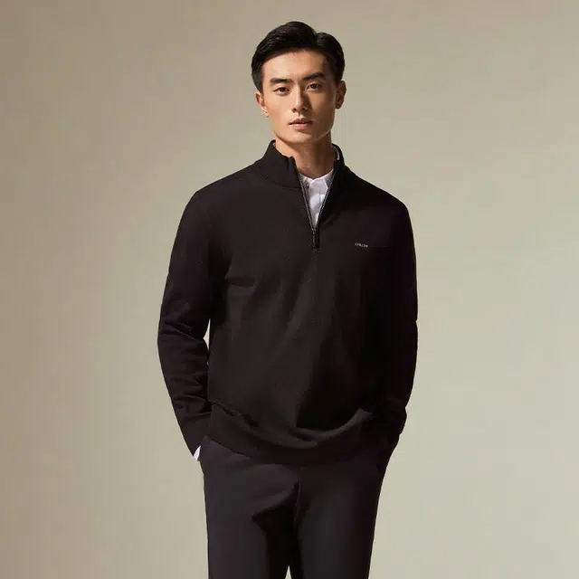 迪柯尼 纯色简约修身保暖半拉链毛衣 男款