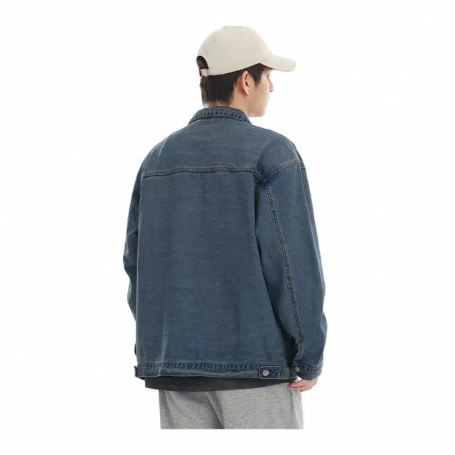 北极绒 水洗翻领复古做旧宽松休闲牛仔外套 男款