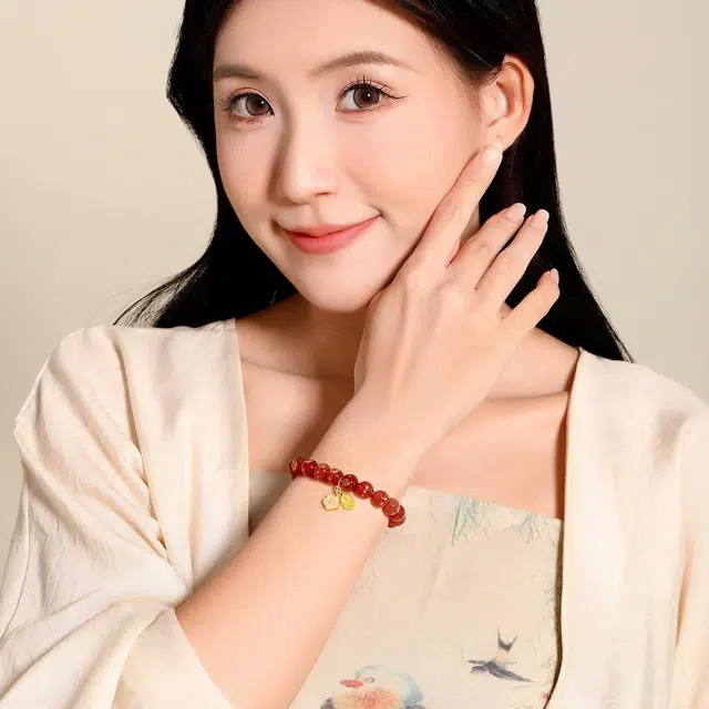 梦金园 喜气盈樱 新中式国四合如意运转平安无事转运珠串珠  精致小众招桃花#好运 玛瑙 手串 女款