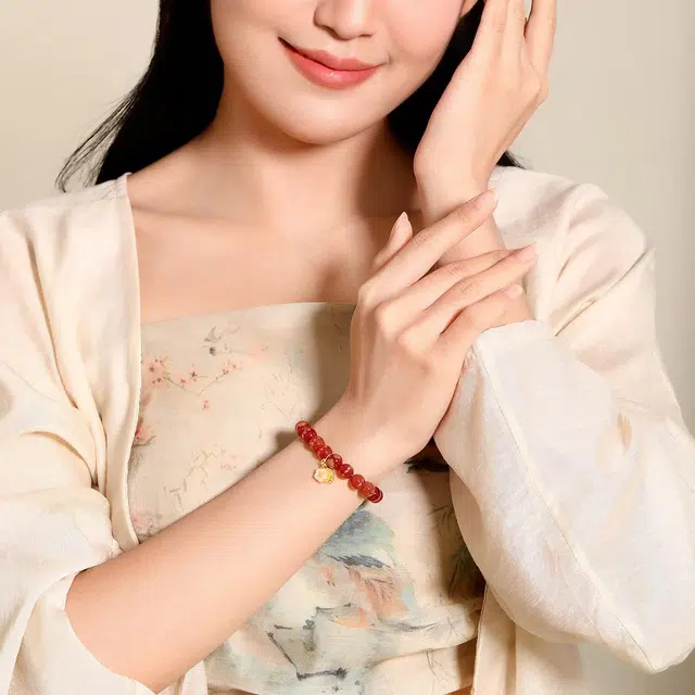 梦金园 喜气盈樱 新中式国四合如意运转平安无事转运珠串珠  精致小众招桃花#好运 玛瑙 手串 女款