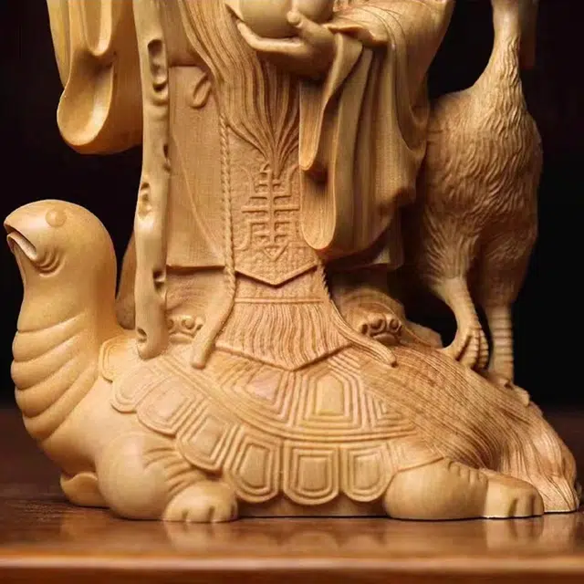 仙作美 雕刻龟鹤寿星吉祥长寿实木雕客厅 崖柏 摆件 男女同款情侣款