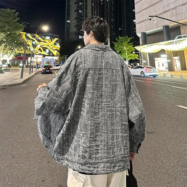 玉儿恋 复古美式学院风纯色毛边宽松休闲百搭牛仔外套 男女同款