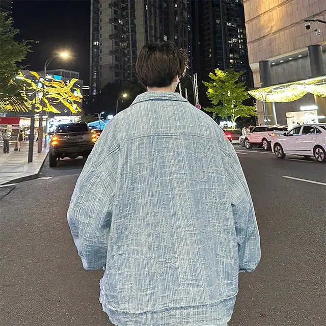 玉儿恋 复古美式学院风纯色毛边宽松休闲百搭牛仔外套 男女同款