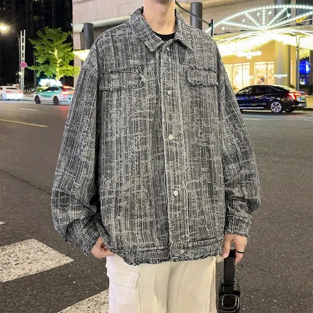玉儿恋 复古美式学院风纯色毛边宽松休闲百搭牛仔外套 男女同款