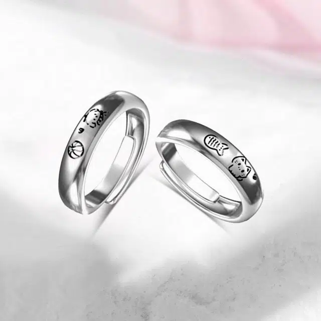 尚银福 卡通猫狗情侣戒 萌趣可爱小狗小猫爱情故事小众创意设计 森系小清新时尚轻奢高级感百搭对戒 好运 合金 戒指 男女同款情侣款