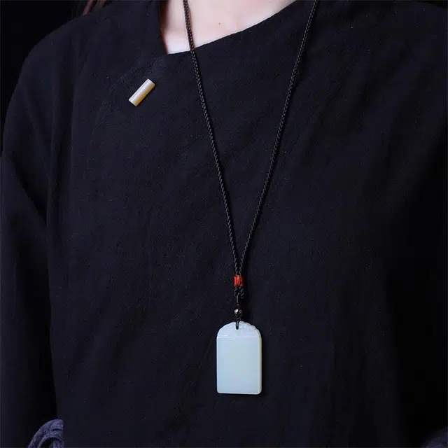 静汝玉 #好运平安无事牌子 和田玉项链 白玉 男女同款情侣款