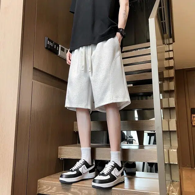 物质公式 宽松学院风舒适简约基础款直筒运动风百搭高街透气美式复古五分中腰潮流休闲短裤 男女同款