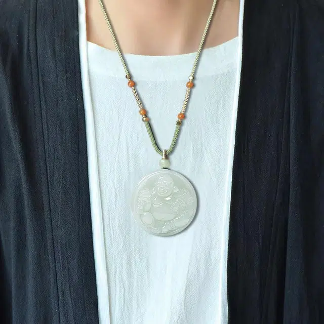 静汝玉 #好运国潮弥勒佛 和田玉项链 青白玉 男女同款情侣款