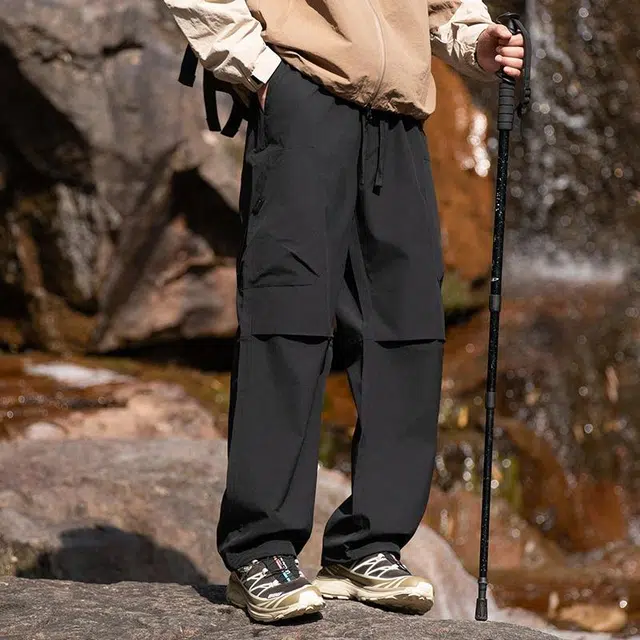 木林森 宽松纯色工装透气休闲裤 男女同款 黑色