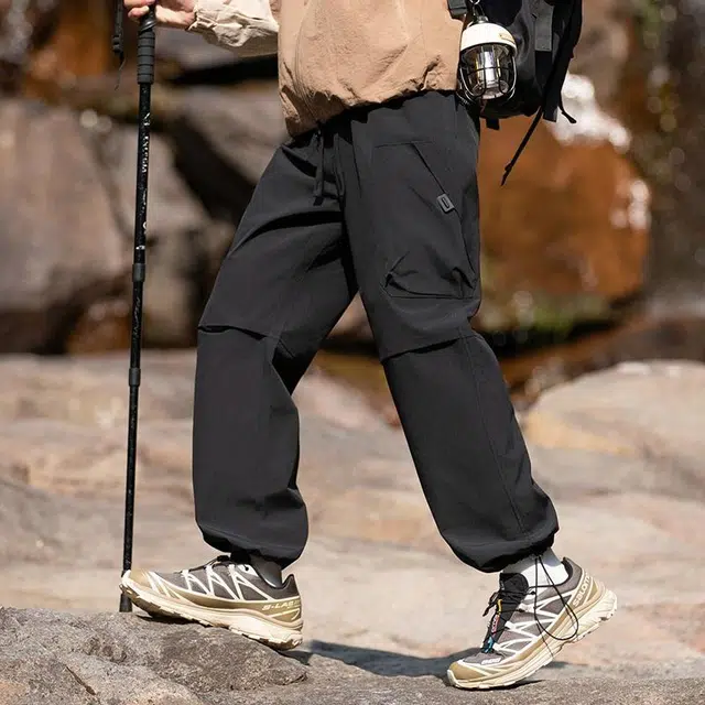 木林森 宽松纯色工装透气休闲裤 男女同款 黑色