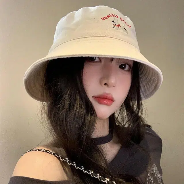 优莲茵 小狗刺绣春夏季韩版显脸小盆帽 日系百搭大头围水桶帽子潮 棉 渔夫帽 男女同款情侣款