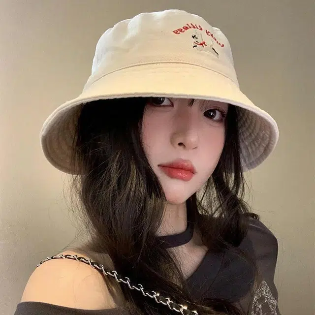 优莲茵 小狗刺绣春夏季韩版显脸小盆帽 日系百搭大头围水桶帽子潮 棉 渔夫帽 男女同款情侣款