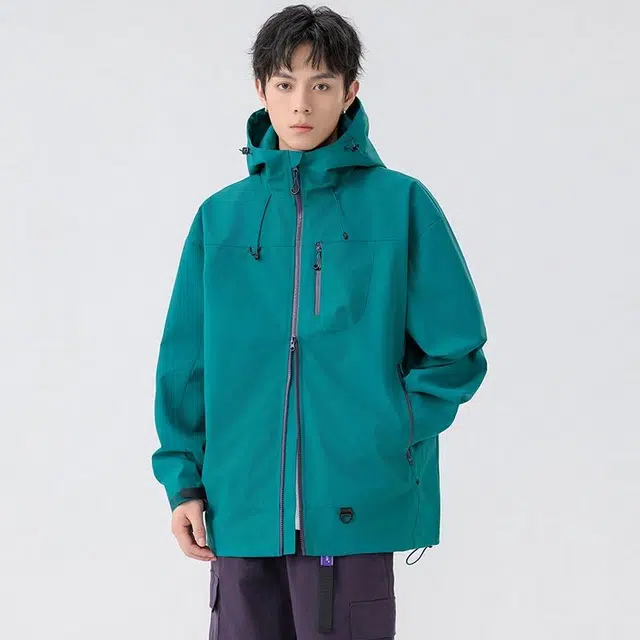 雅鹿  山系户外机能风高街百搭登山运动宽松休闲青少年魔术贴收口袖连帽飞行员  防水防风防泼水冲锋衣 男女同款