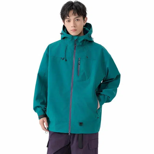 雅鹿  山系户外机能风高街百搭登山运动宽松休闲青少年魔术贴收口袖连帽飞行员  防水防风防泼水冲锋衣 男女同款