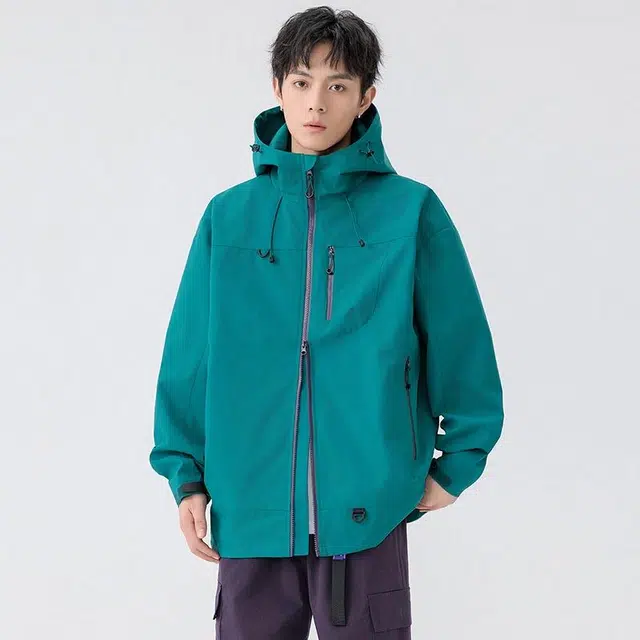 雅鹿  山系户外机能风高街百搭登山运动宽松休闲青少年魔术贴收口袖连帽飞行员  防水防风防泼水冲锋衣 男女同款