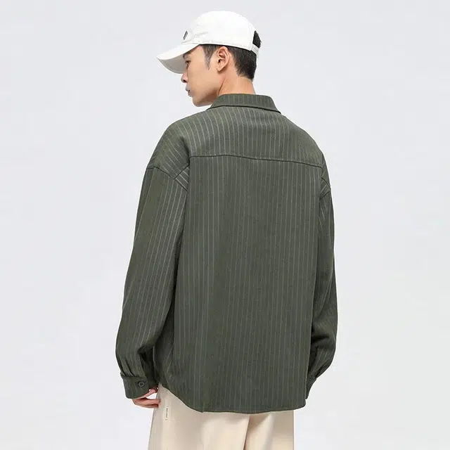 赞仕 条纹时尚日系休闲长袖衬衫 男女同款