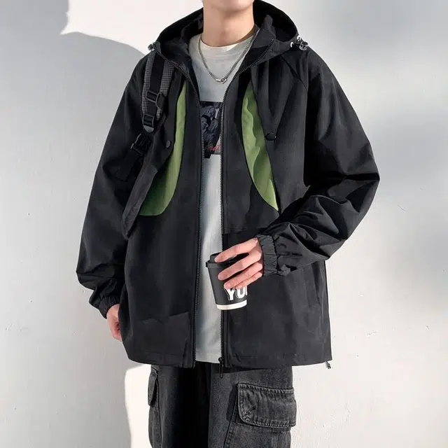 美力城 美式高街撞色设计感时尚简约防风飞行服户外运动无性别主义宽松连帽休闲拉链长袖夹克外套 男女同款