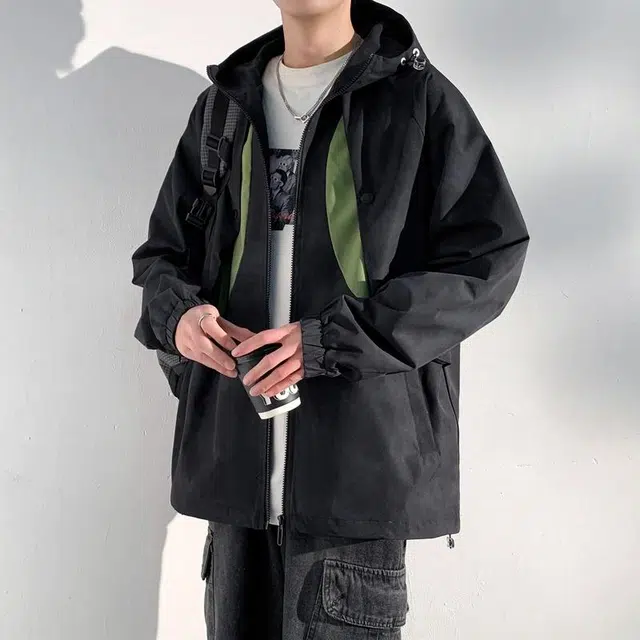 美力城 美式高街撞色设计感时尚简约防风飞行服户外运动无性别主义宽松连帽休闲拉链长袖夹克外套 男女同款