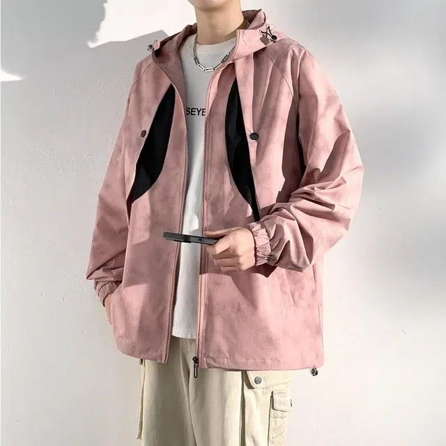 美力城 美式高街撞色设计感时尚简约防风飞行服户外运动无性别主义宽松连帽休闲拉链长袖夹克外套 男女同款