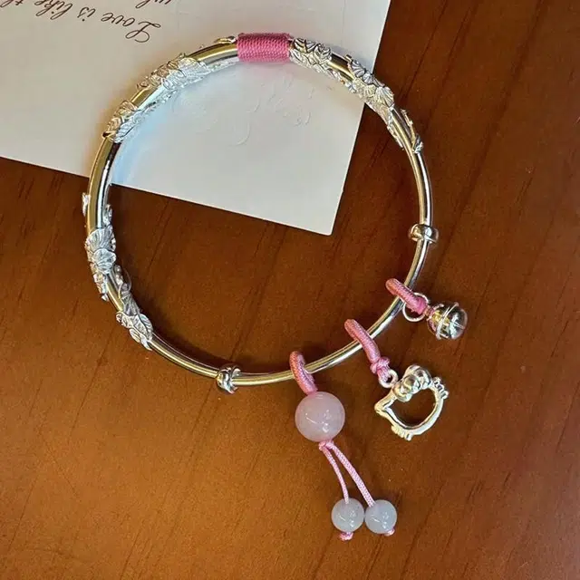 尚银福 猫咪繁花 森系小清新萌趣可爱少女心时尚优雅气质 轻奢高级感小众创意设计流苏在逃公主手饰 好运 合金 手镯 女款