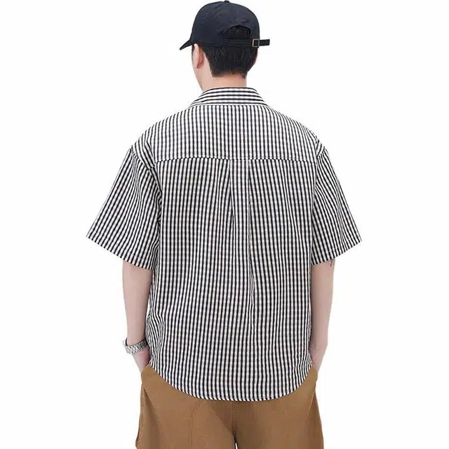 赞仕 条纹显瘦舒适透气易打理短袖衬衫 男款