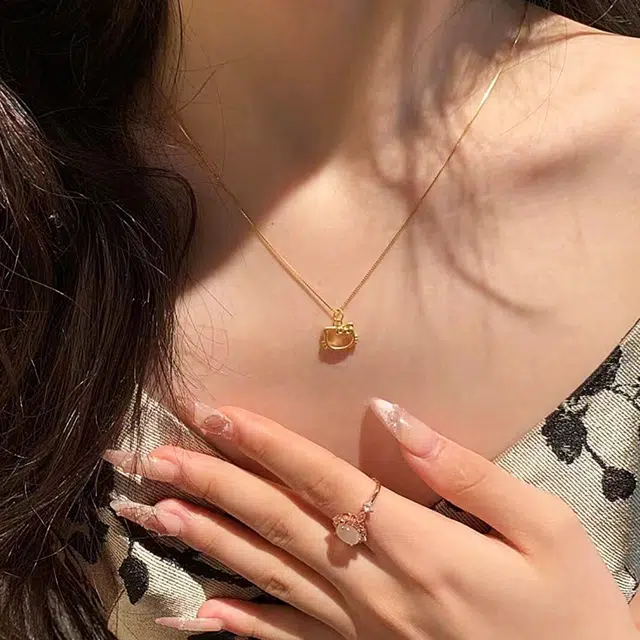 琉堇 镂空猫咪小众简约轻奢锁骨链 合金 项链 女款